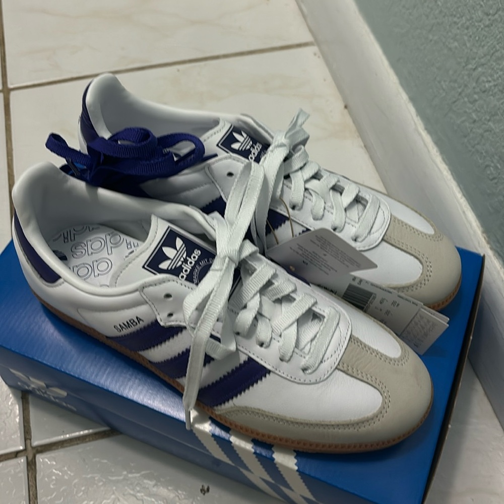 adidas Samba White and Purple Sneakers